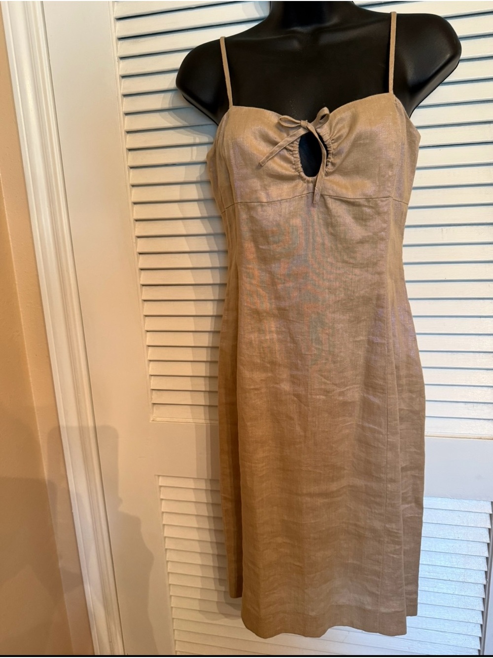 A/X Armani Exchange Tan Spaghetti-Strap Midi Dress with Front Tie Keyhole